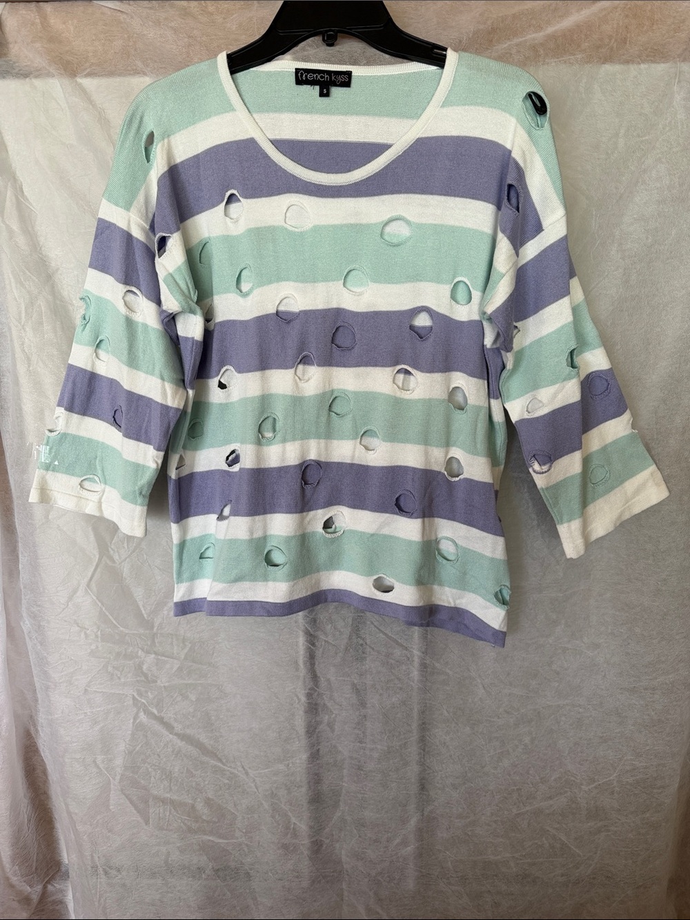 French Kyss Striped Hole-Detail Sweater - Mint, Lavender, White